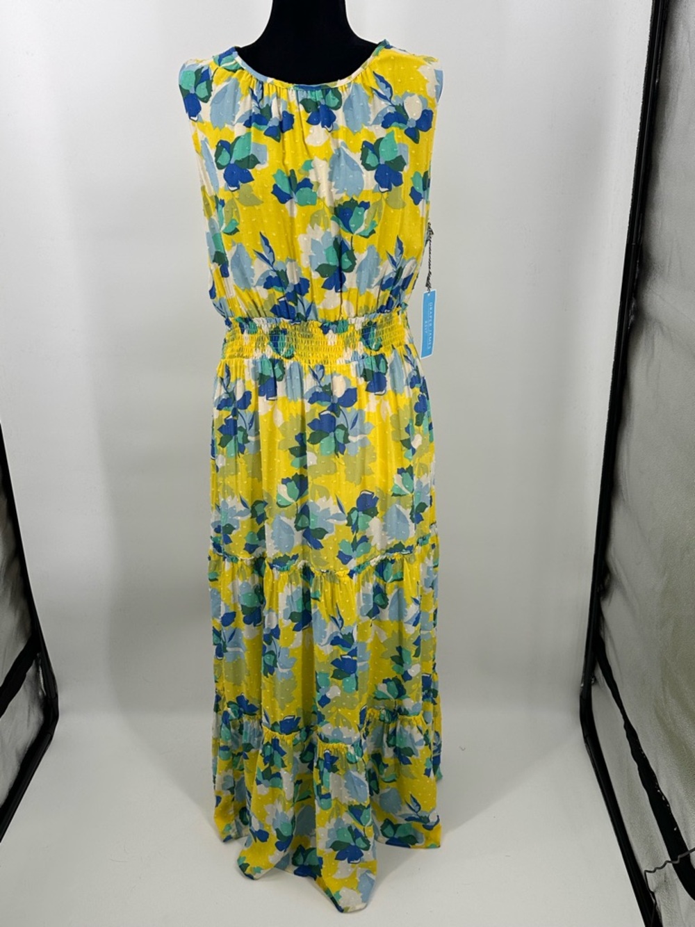 Draper James Women’s XL Yellow Floral Clip Dot Maxi Dress NWT $88